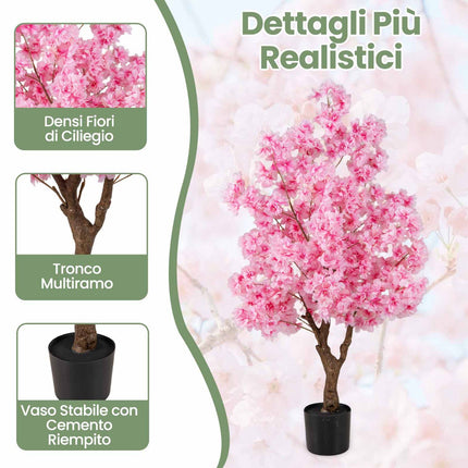 Artificial Cherry Blossom Tree 118 cm, Pink, Cement Base