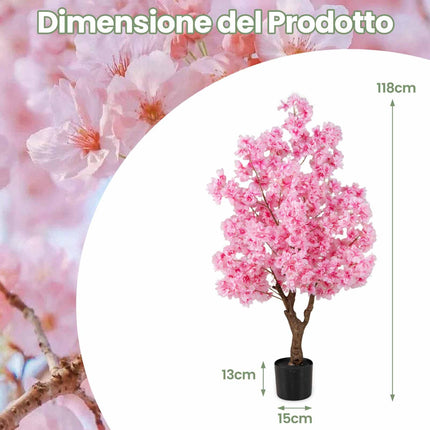 Artificial Cherry Blossom Tree 118 cm, Pink, Cement Base