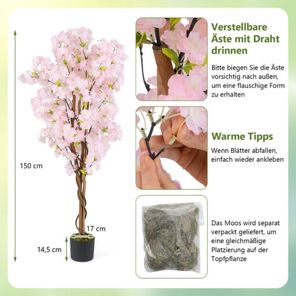 Artificial Cherry Blossom Tree Set, 150cm, Pink, 2-Pack