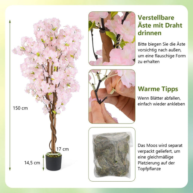 Artificial Cherry Blossom Tree Set, 150cm, Pink, 2-Pack