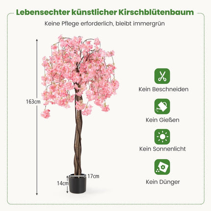 Artificial Cherry Blossom Tree in Pot, 163 cm, Pink Flowers