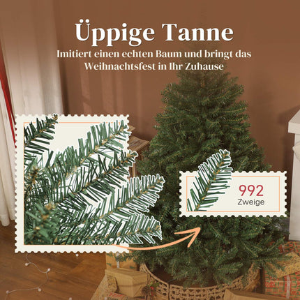 Artificial Christmas Tree, 150 cm, Hinged Branches, Metal Stand