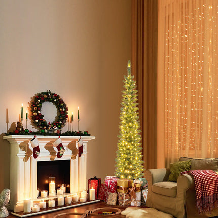 Artificial Christmas Tree 150cm, Pre-Lit 150 LEDs, Slim