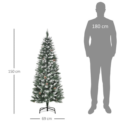 Artificial Christmas Tree, 150 cm, Snowy Branches, Pinecones