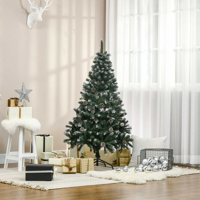 Artificial Christmas Tree, 150 cm, Snowy Branches, Pinecones