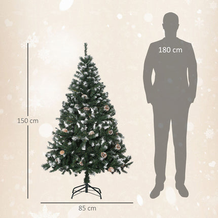 Artificial Christmas Tree, 150 cm, Snowy Branches, Pinecones