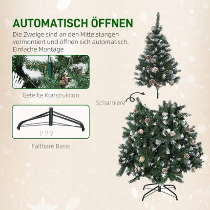 Artificial Christmas Tree, 150 cm, Snowy Branches, Pinecones