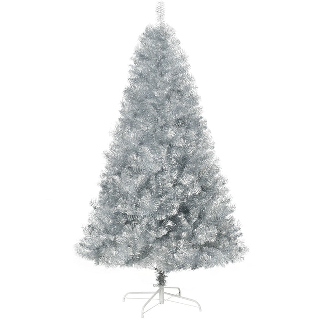 180 cm artificial Christmas tree, silver & white, easy assembly