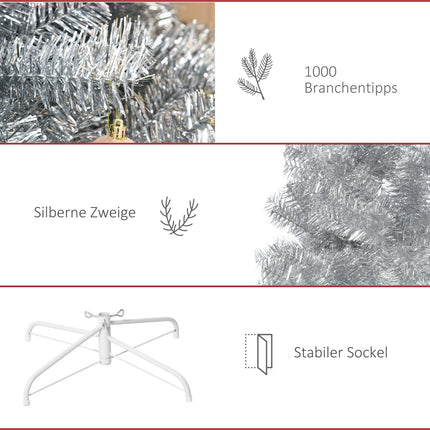 180 cm artificial Christmas tree, silver & white, easy assembly