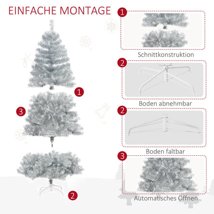 180 cm artificial Christmas tree, silver & white, easy assembly