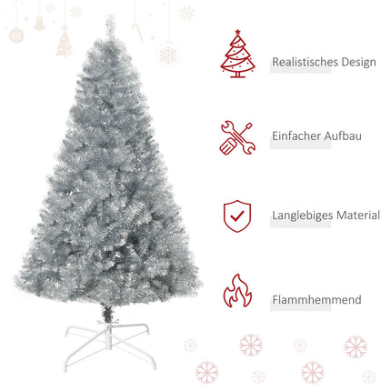 180 cm artificial Christmas tree, silver & white, easy assembly
