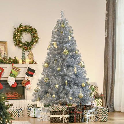 180 cm artificial Christmas tree, silver & white, easy assembly
