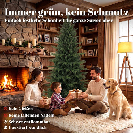 Artificial Christmas Tree, 180 cm, Hinged Branches, Wood Stand