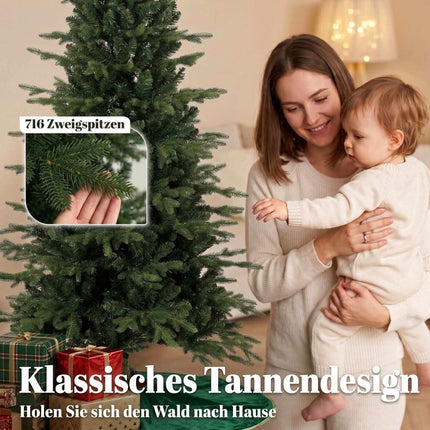 Artificial Christmas Tree, 180 cm, Hinged Branches, Wood Stand