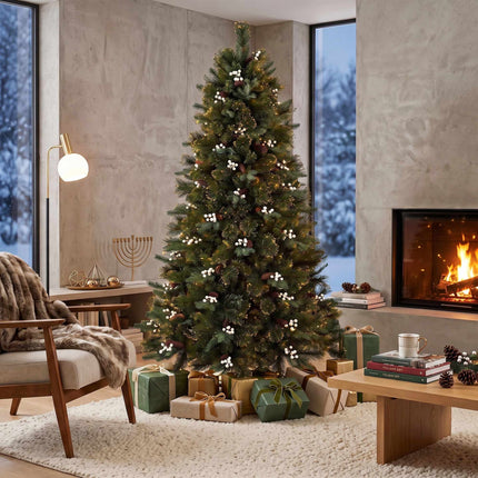 Artificial Christmas Tree, 180 cm, Hinged Branches, Wood Stand