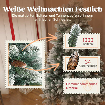 Artificial Christmas Tree 180 cm, Snowy, 1000 Tips, 34 Cones