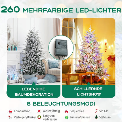 Artificial Christmas Tree, 186cm, 260 LED Lights, 8 Modes