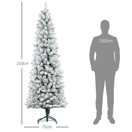 Artificial Christmas Tree, 210cm, Slim Design, Snow-Covered