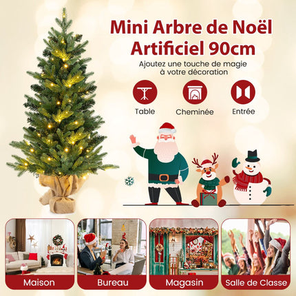 Artificial Christmas Tree 90cm, 50 LED Timer, Linen Base