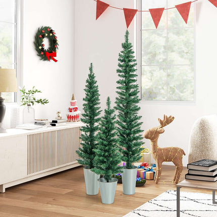 Artificial Christmas Tree Set, 3 Pack 3-5 Ft, Metal Buckets