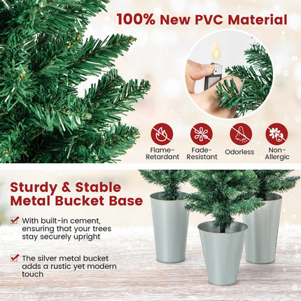 Artificial Christmas Tree Set, 3 Pack 3-5 Ft, Metal Buckets