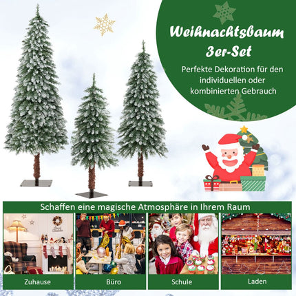 Artificial Christmas Tree Set, 3-Pack, Pre-Lit, Snow-Flocked