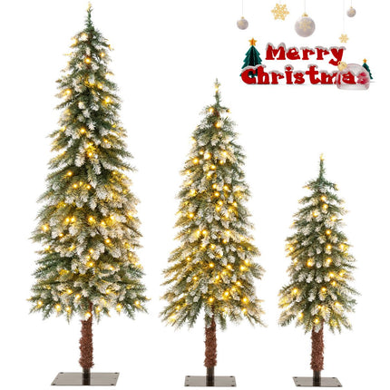 Artificial Christmas Tree Set, 3-Pack, Pre-Lit, Snow-Flocked