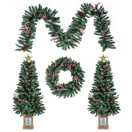 Artificial Christmas Tree Set with Garland & Wreath, 4-Piece
