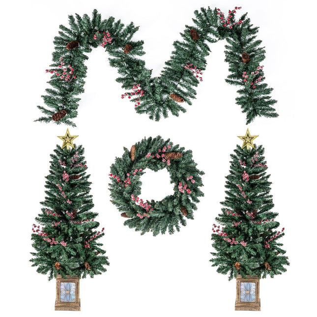Artificial Christmas Tree Set with Garland & Wreath, 4-Piece
