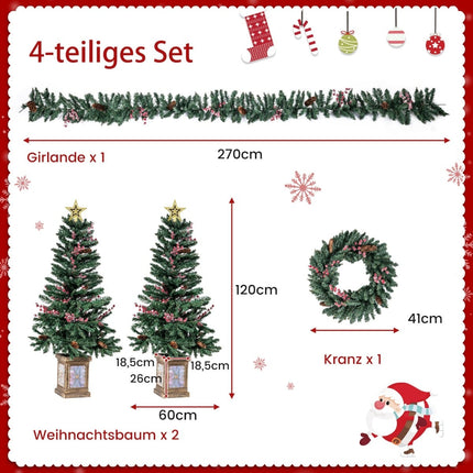 Artificial Christmas Tree Set with Garland & Wreath, 4-Piece