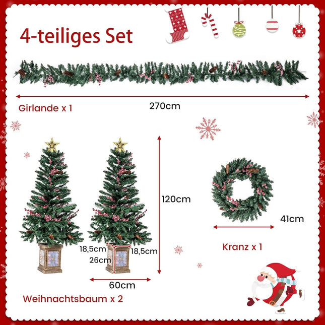 Artificial Christmas Tree Set with Garland & Wreath, 4-Piece