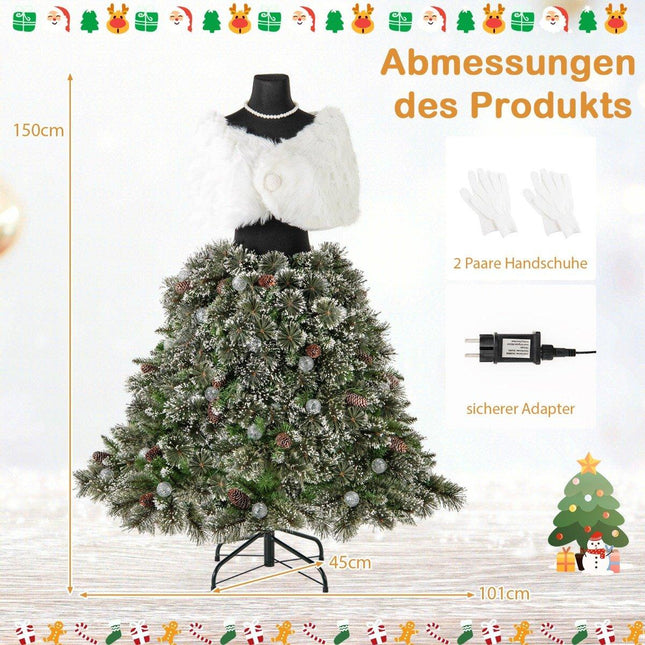 Artificial Christmas tree in dress form look with scarf & necklace & lighting