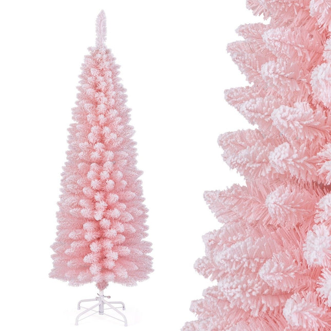 Artificial Christmas tree pencil 150 cm Christmas tree with snow pink
