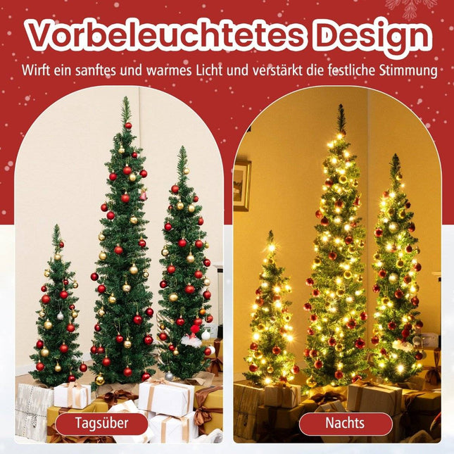 Artificial Christmas tree set of 3 pencil Christmas tree with lighting green