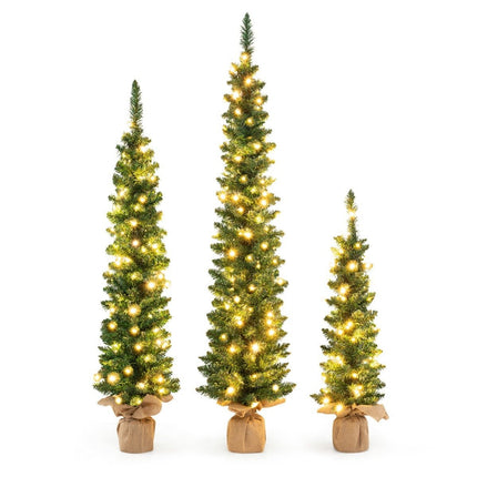 Artificial Christmas tree set of 3 pencil Christmas tree with lighting green