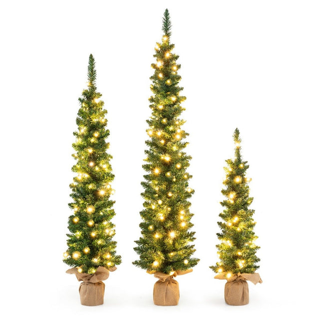 Artificial Christmas tree set of 3 pencil Christmas tree with lighting green