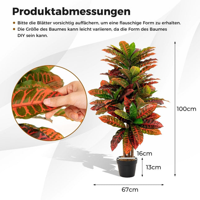 Kunstmatige Crotonboom, 100 cm, kleurrijke bladeren