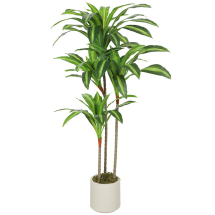 Artificial Dracaena Tree 120 cm, Flexible Trunks, White Pot