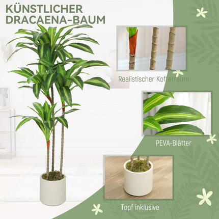 Artificial Dracaena Tree 120 cm, Flexible Trunks, White Pot
