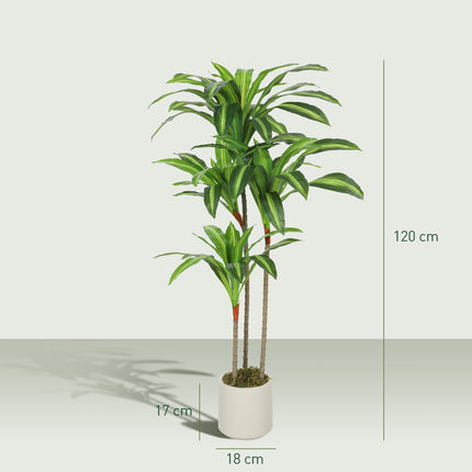 Artificial Dracaena Tree 120 cm, Flexible Trunks, White Pot