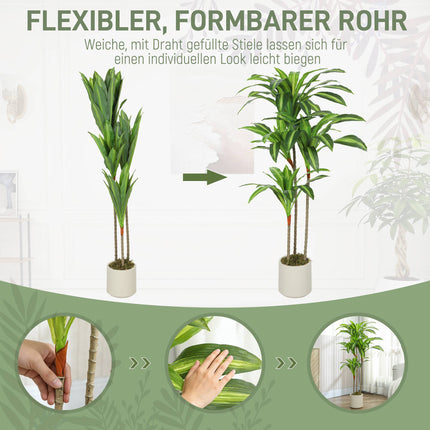 Artificial Dracaena Tree 120 cm, Flexible Trunks, White Pot