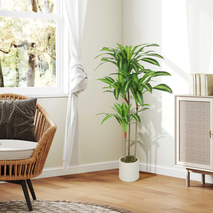 Artificial Dracaena Tree 120 cm, Flexible Trunks, White Pot