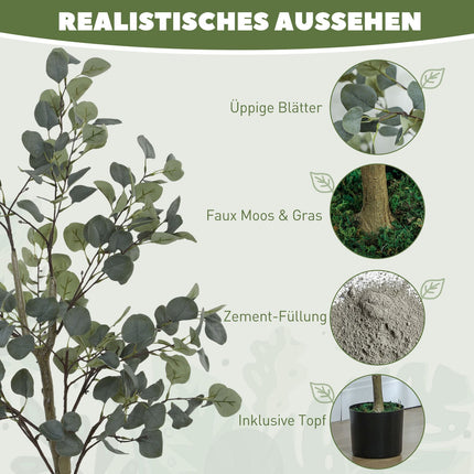 Large 150 cm artificial eucalyptus tree with pot