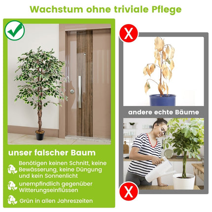 Artificial Ficus Tree, 160 cm, 1008 Leaves, Real Wood Trunk