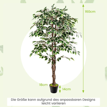 Artificial Ficus Tree, 160 cm, 1008 Leaves, Real Wood Trunk