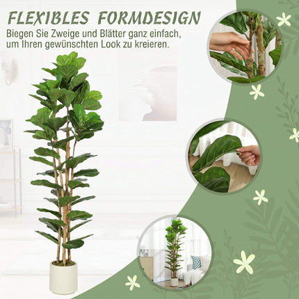 Artificial Fiddle Leaf Fig Tree 180 cm, Wood Trunk, Pot