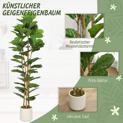 Artificial Fiddle Leaf Fig Tree 180 cm, Wood Trunk, Pot