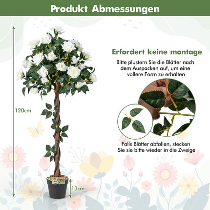 Artificial Flower Tree with White Roses, 120 cm
