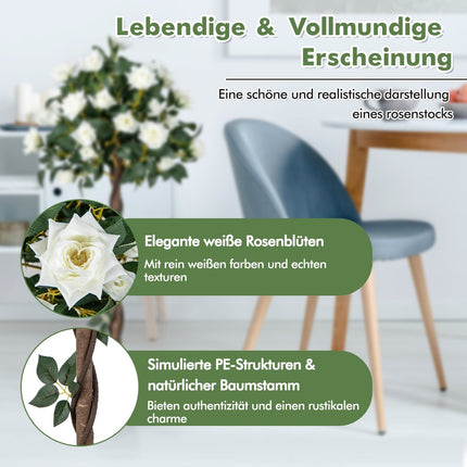 Artificial Flower Tree with White Roses, 120 cm