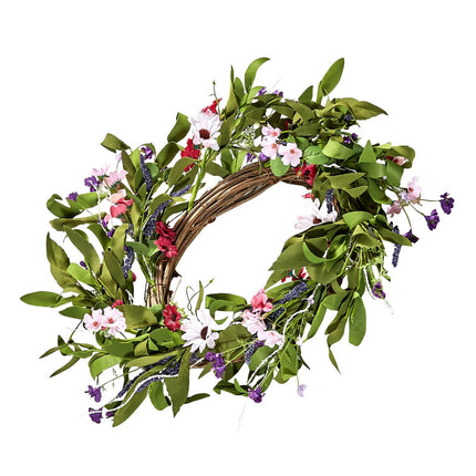 Artificial Flower Wreath 22 Inch, Pink Green Daisies